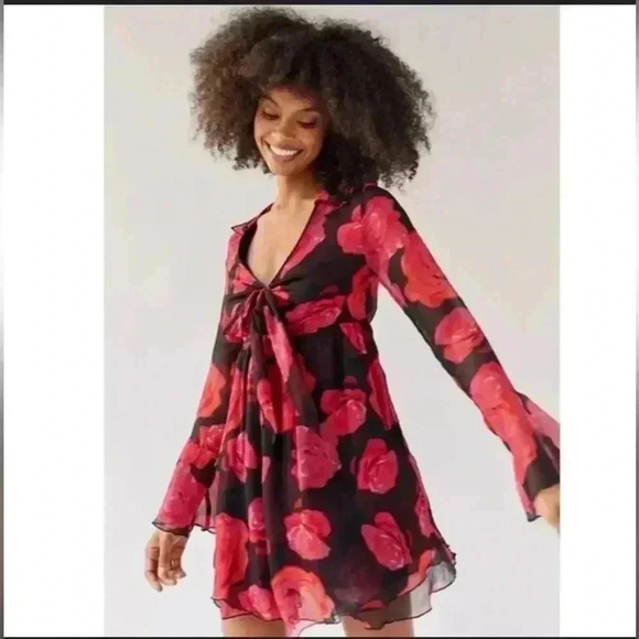 Urban Outfitters Uo Kiki Tie-front Mini Dress - Picture 1 of 5